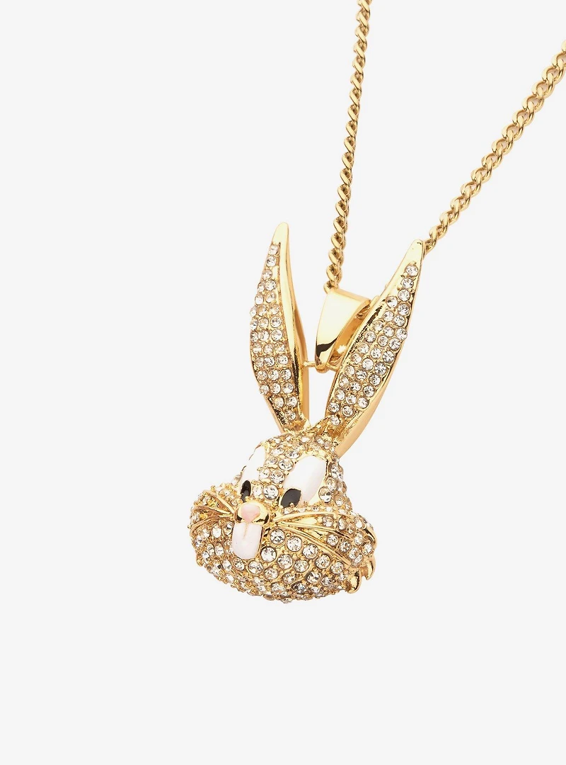 Looney Tunes Bugs Bunny Crystal Gold Plated Bling Pendant Necklace