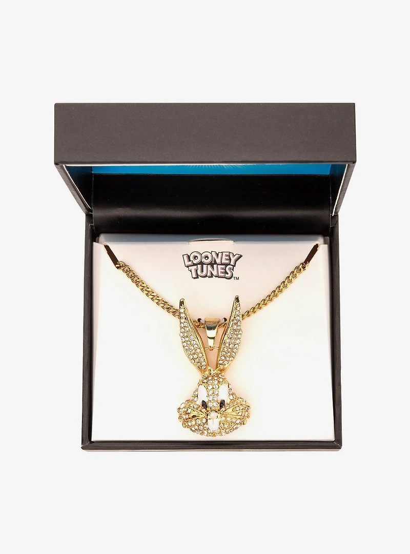 Looney Tunes Bugs Bunny Crystal Gold Plated Bling Pendant Necklace