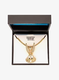 Looney Tunes Bugs Bunny Crystal Gold Plated Bling Pendant Necklace