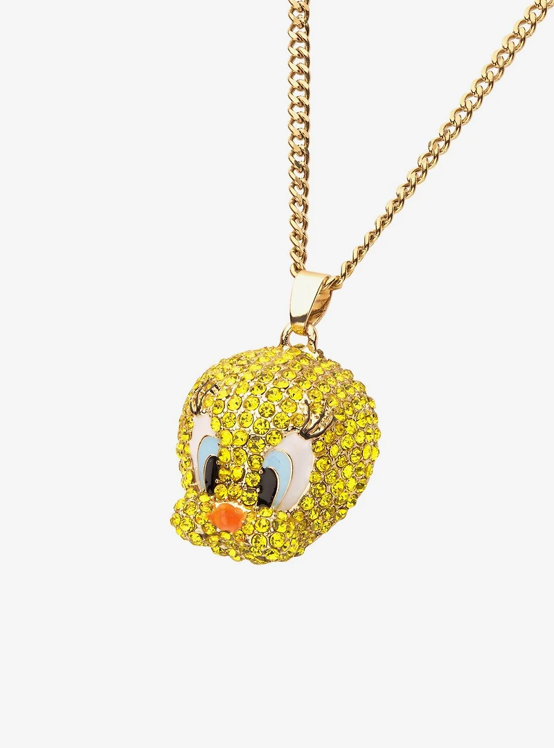 Looney Tunes Tweety Bird Gold Plated Bling Pendant Necklace