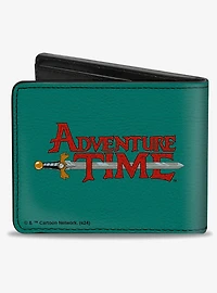 Adventure Time Title Logo and BMO Smiling Face Teal Bifold Wallet