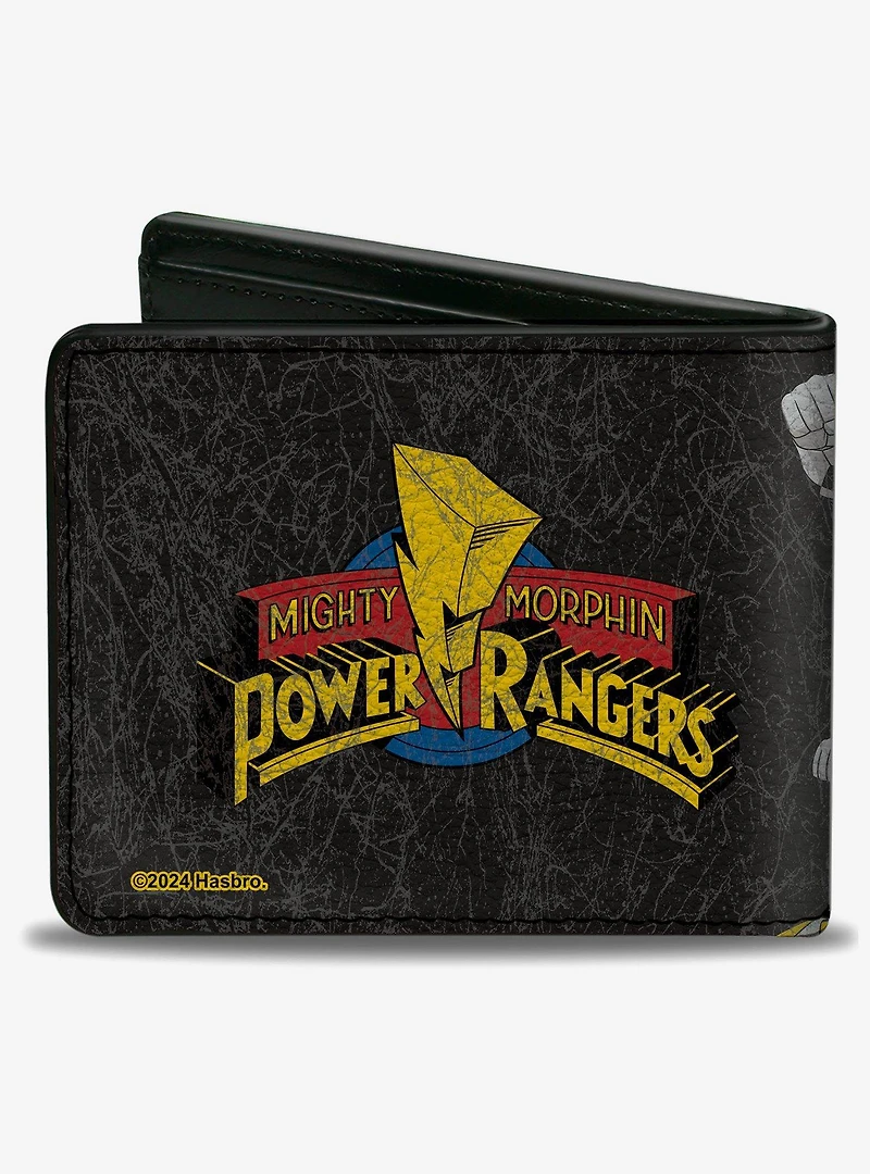 Mighty Morphin' Power Rangers Group Action Pose Weathered and Logo Bifold Wallet