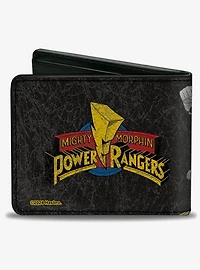 Mighty Morphin' Power Rangers Group Action Pose Weathered and Logo Bifold Wallet