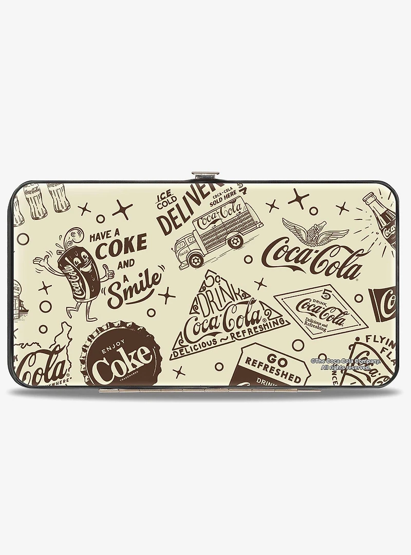 Coca-Cola Vintage Coca Cola Have a Coke and Smile Icons Collage Beige Hinged Wallet