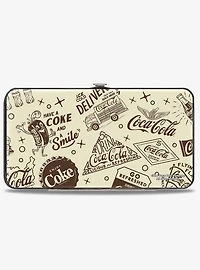 Coca-Cola Vintage Coca Cola Have a Coke and Smile Icons Collage Beige Hinged Wallet