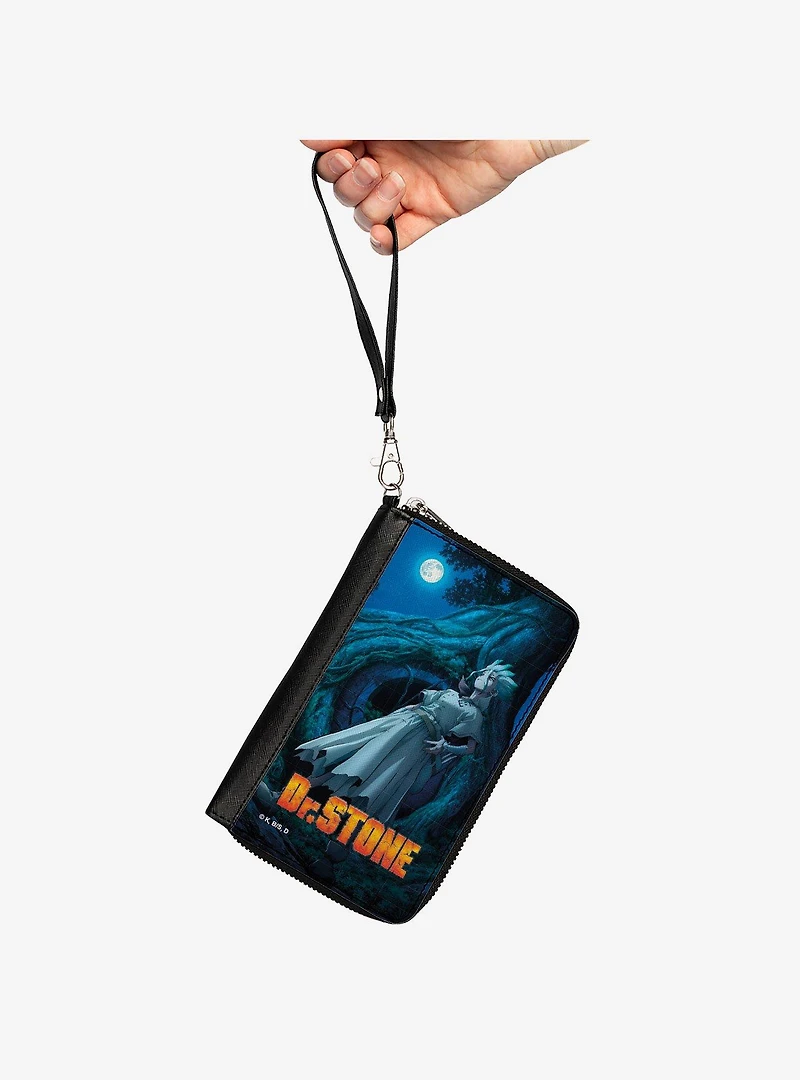 Dr. Stone Senku Ishigami Full Moon Tree Pose and Logo Zip Around Wallet