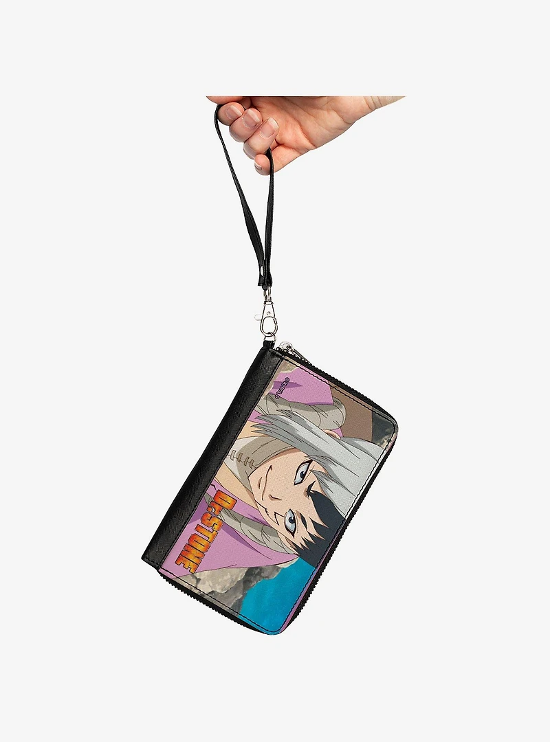 Dr. Stone Gen Asagiri Hiking Pose and Title Logo Zip Around Wallet