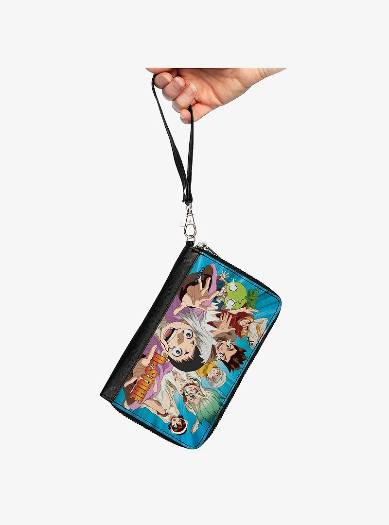 Dr. Stone Character Group Rays Pose and Title Logo Zip Around Wallet