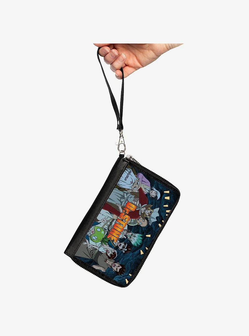 Dr. Stone Nine Character Group Cave Pose and Title Logo Zip Around Wallet