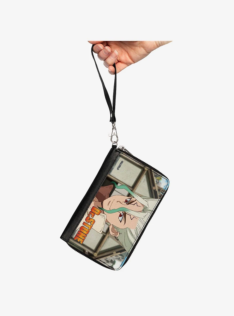 Dr. Stone Senku Ishigami Eyes Of Science Pose and Title Logo Zip Around Wallet