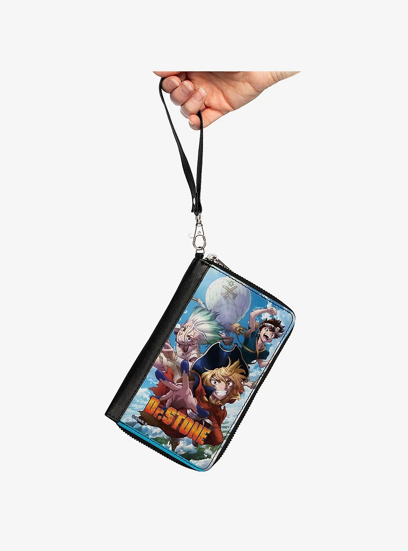 Dr. Stone Three Character Group Pose and Title Logo Zip Around Wallet