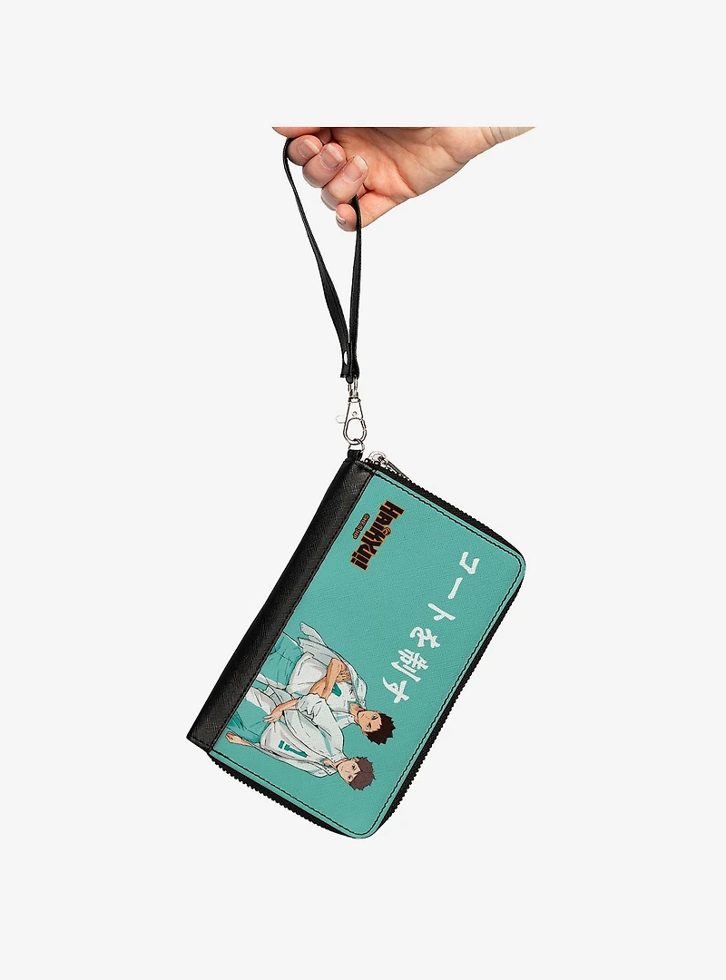 Haikyu!! Aoba Johsai High Ikawa and Iwaizumi Pose Turquoise Zip Around Wallet