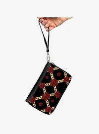 Red Roses and Gold Chain Zip Around Wallet