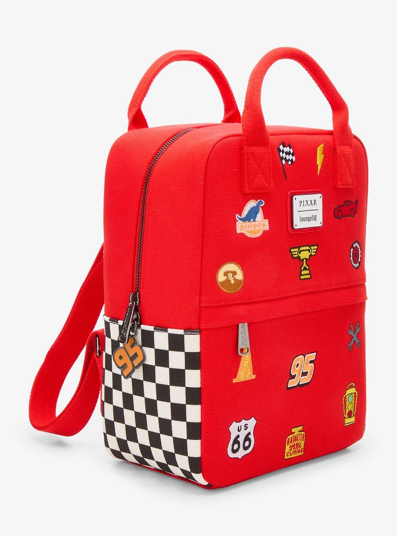 Loungefly Disney Pixar Cars Lightning McQueen Embroidered Patches Canvas Mini Backpack - BoxLunch Exclusive