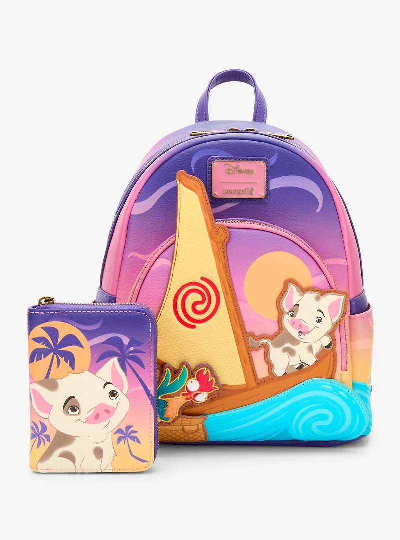 Loungefly Disney Moana Pua & Hei Hei Sunset Small Zip Wallet - BoxLunch Exclusive