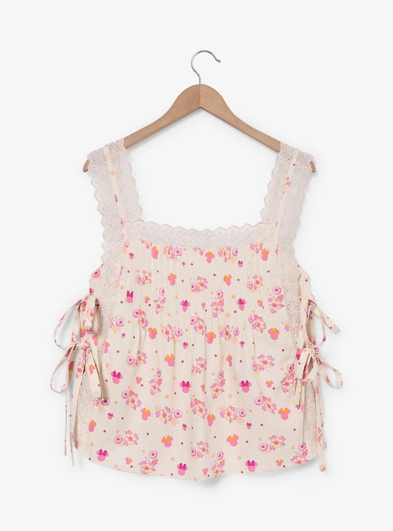 Disney Minnie Mouse Floral Allover Print Women's Plus Linen Tank Top - BoxLunch Exclusive