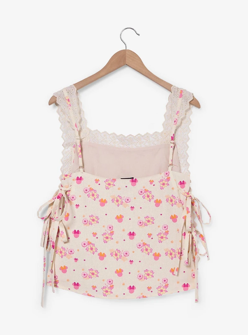 Disney Minnie Mouse Floral Allover Print Women's Plus Linen Tank Top - BoxLunch Exclusive