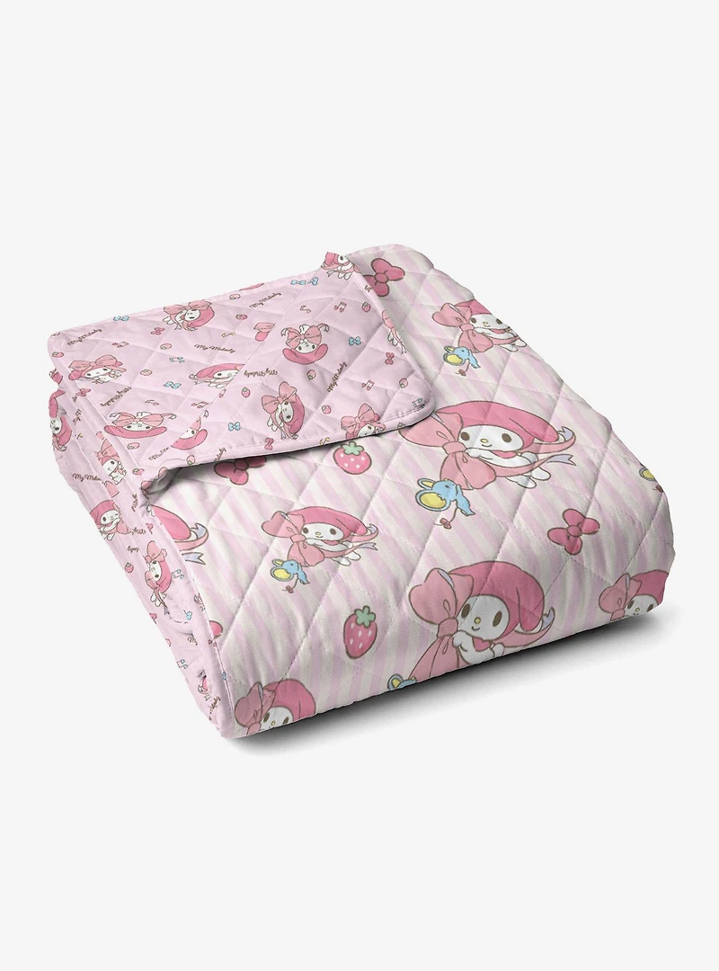 My Melody Stripes Quilted Throw Blanket