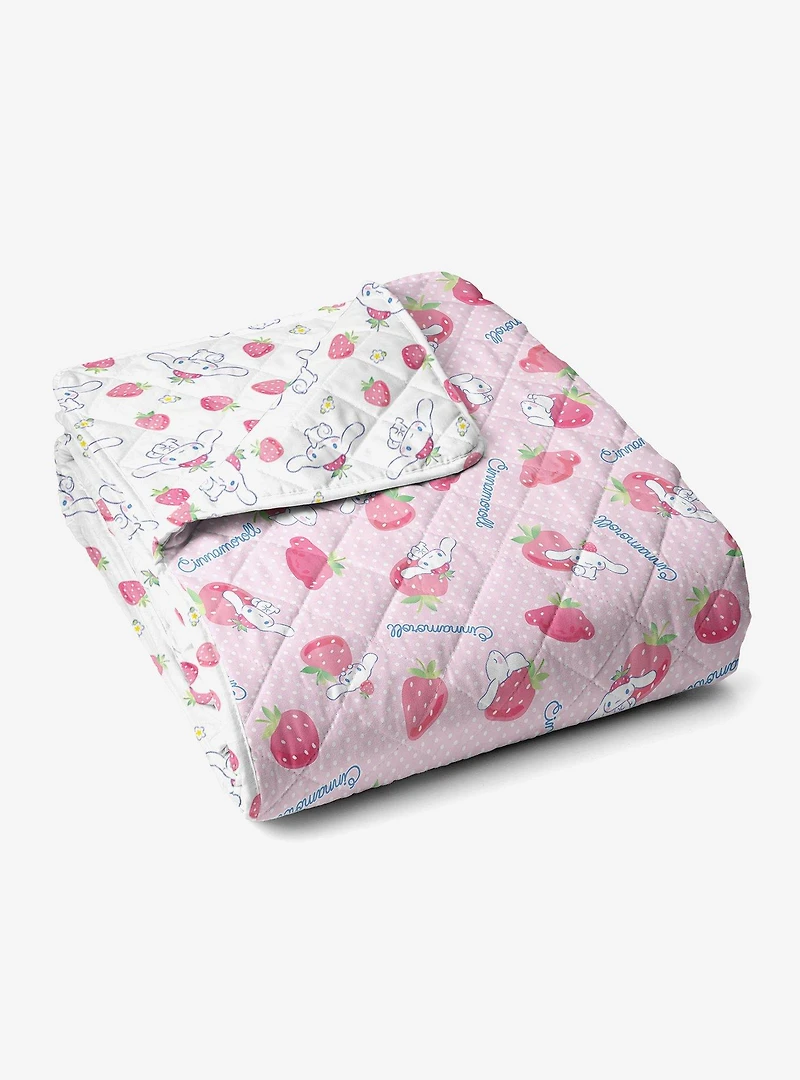 Cinnamoroll Strawberry Polka Dot Quilted Throw Blanket