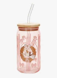 Studio Ghibli® Kiki's Delivery Service Kiki & Jiji Wreath Floral Glass Cup with Straw - BoxLunch Exclusive