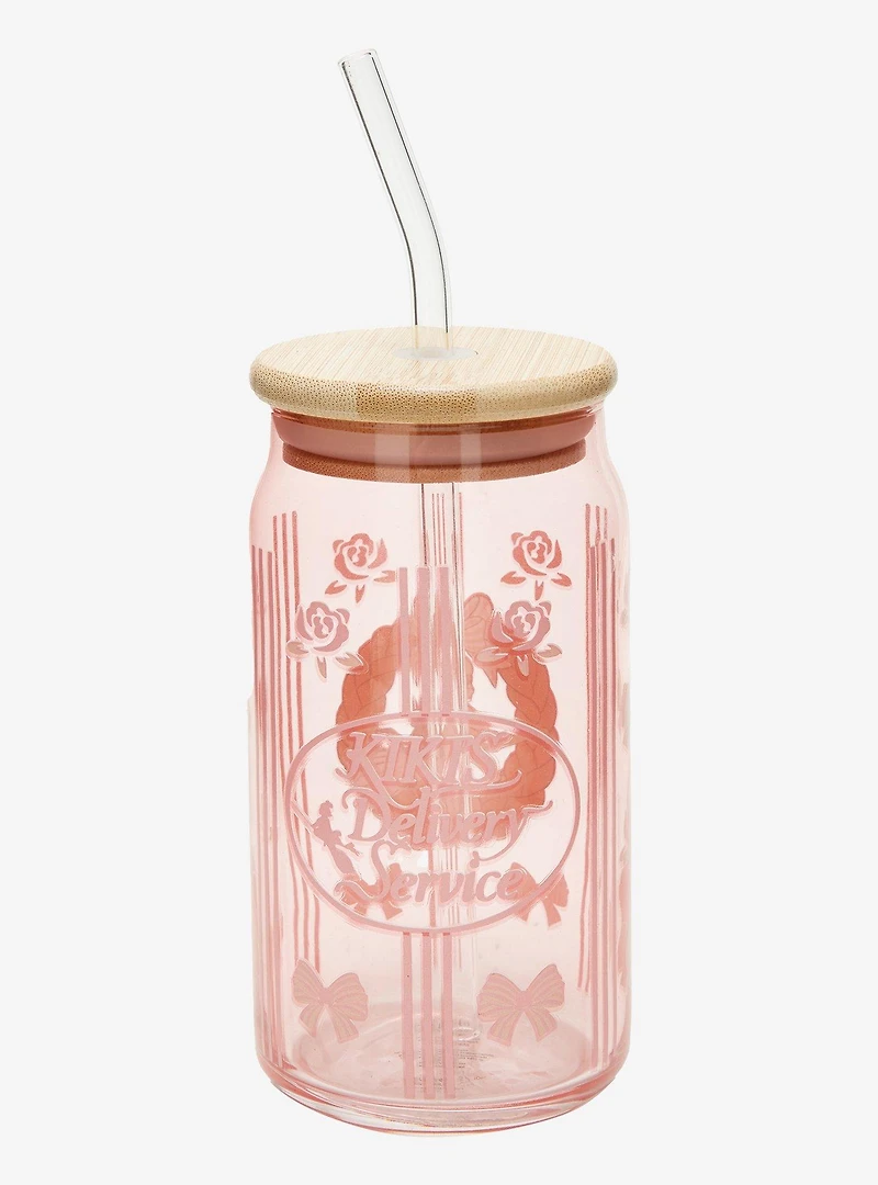 Studio Ghibli® Kiki's Delivery Service Kiki & Jiji Wreath Floral Glass Cup with Straw - BoxLunch Exclusive