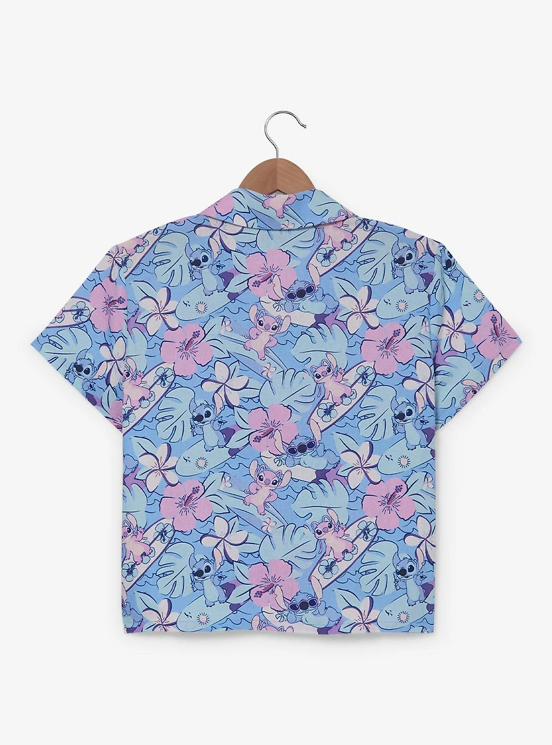 Disney Lilo & Stitch Tropical Allover Print Women's Cropped Woven Button-Up - BoxLunch Exclusive