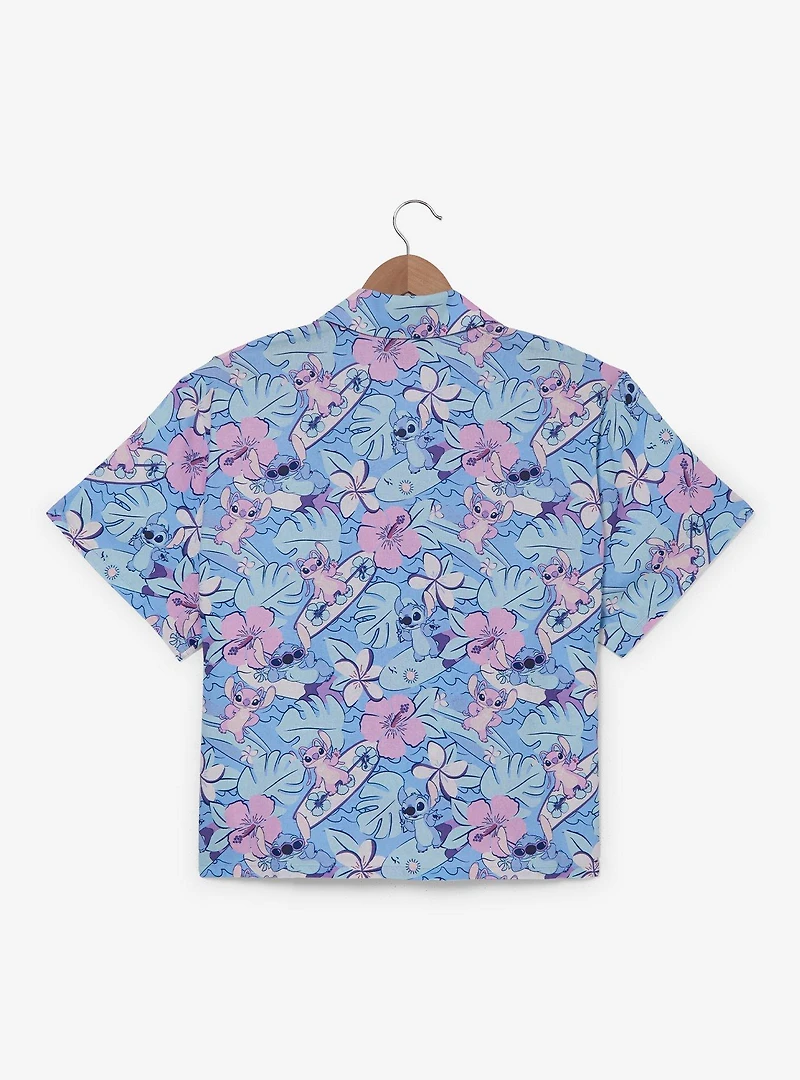 Disney Lilo & Stitch Tropical Allover Print Women's Cropped Plus Woven Button-Up - BoxLunch Exclusive