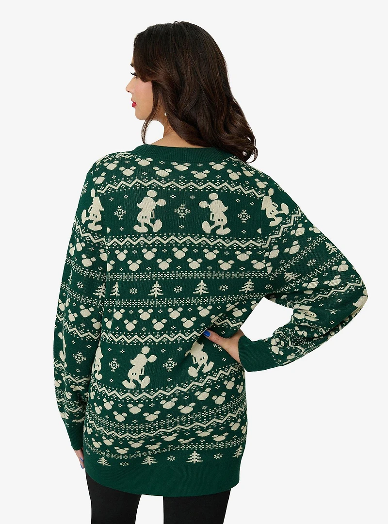 Disney Holiday Collection by Unique Vintage Green Winter Mickey Fair Isle Cardigan