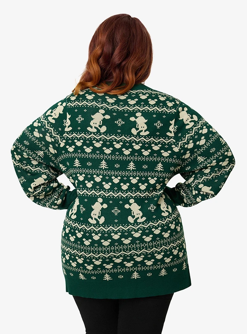 Disney Holiday Collection by Unique Vintage Plus Green Winter Mickey Fair Isle Cardigan