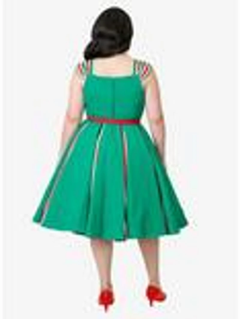 Unique Vintage Plus Green & Candy Cane Stripe Swing Dress