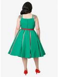 Unique Vintage Plus Green & Candy Cane Stripe Swing Dress