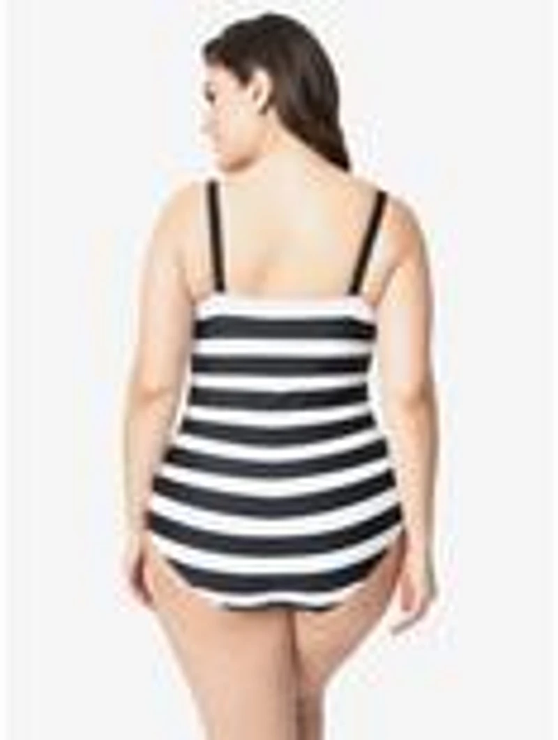 Barbie x Unique Vintage Plus Black & White Chevron Stripe One Piece Bathing Suit