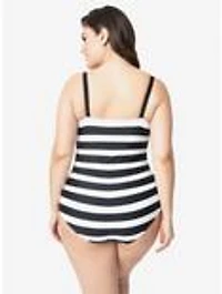 Barbie x Unique Vintage Plus Black & White Chevron Stripe One Piece Bathing Suit