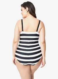 Barbie x Unique Vintage Plus Black & White Chevron Stripe One Piece Bathing Suit