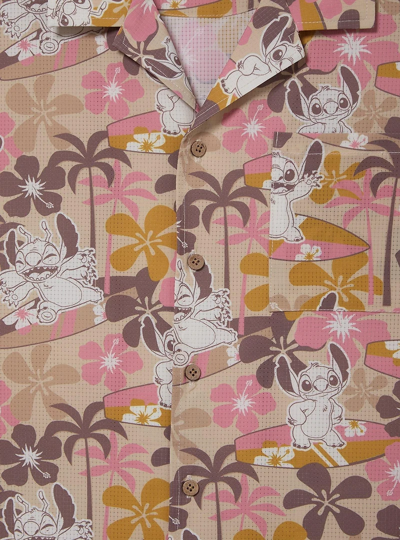 Disney Lilo & Stitch Floral Surfing Allover Print Woven Button-Up - BoxLunch Exclusive