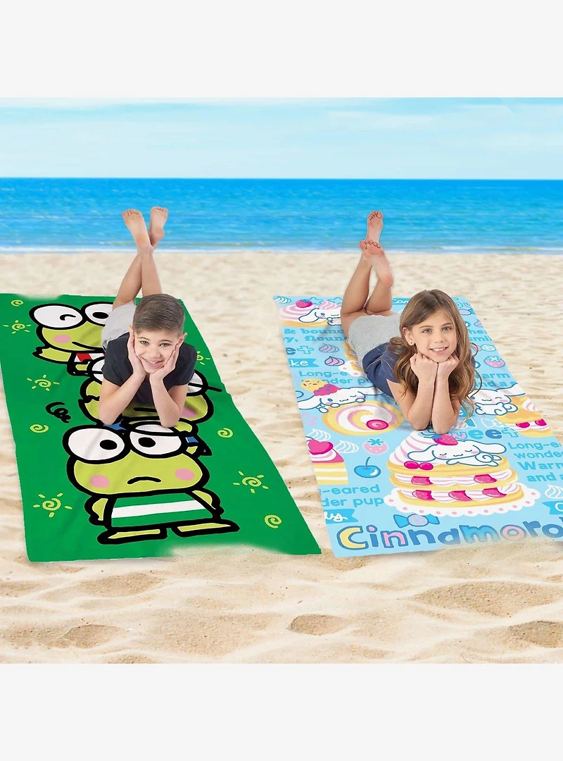 Keroppi and Cinnamoroll Keroppi Trio + Sweet Cinnamoroll 2-Pack Beach Towel