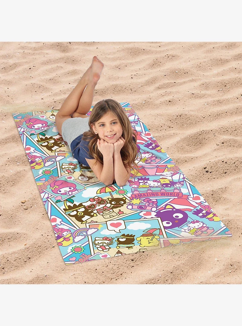Hello Kitty & Friends Vacay Postcards Microfiber Beach Towel