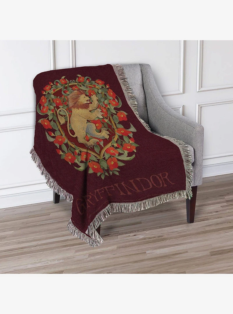 Harry Potter Floral Gryffindor Tapestry Throw Blanket