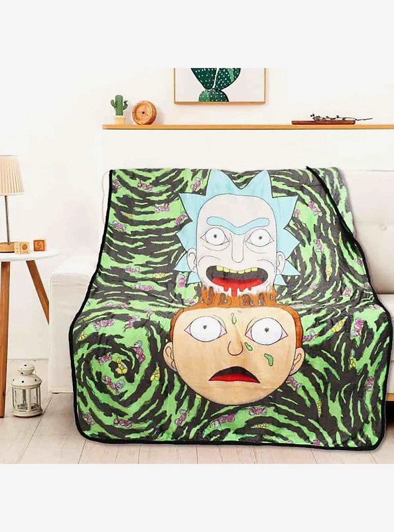Rick and Morty Melt Together Micro Raschel Throw Blanket