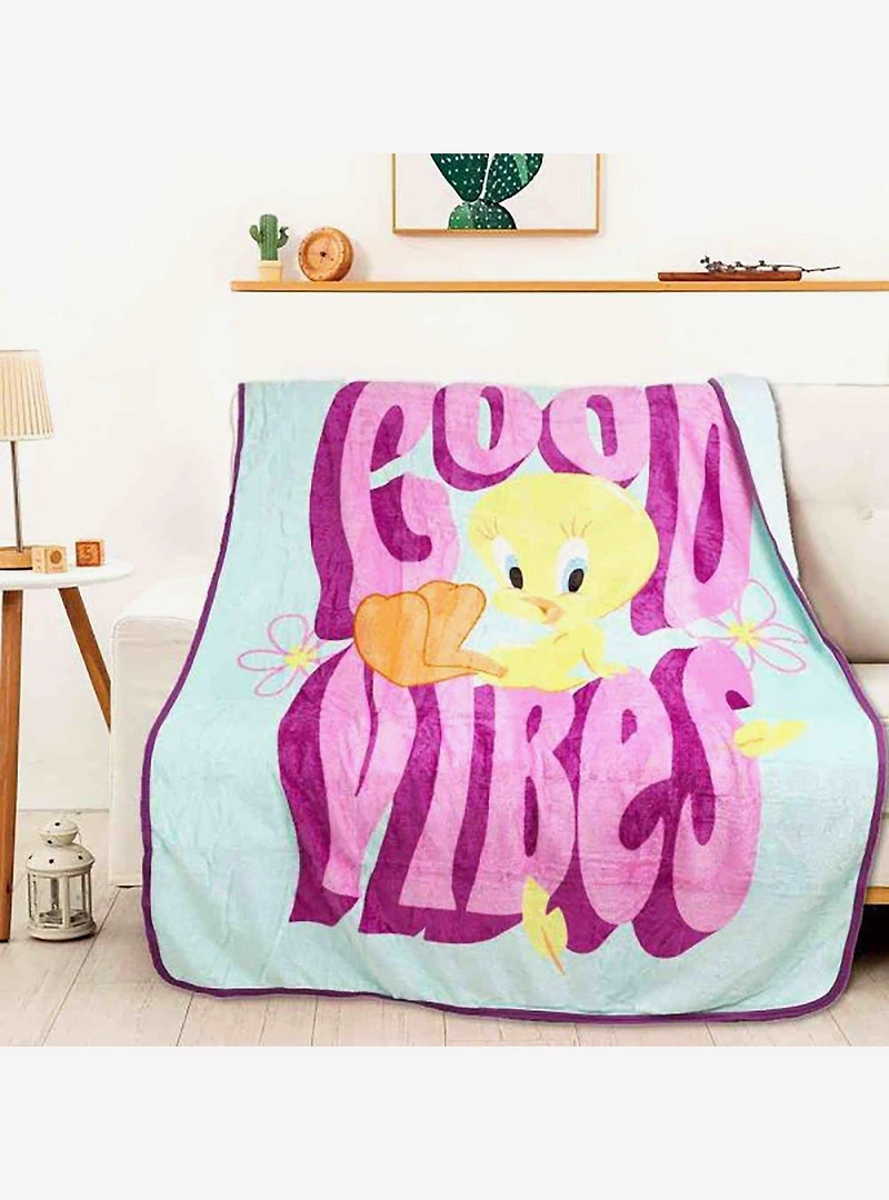 Looney Tunes Good Vibes Micro Raschel Throw Blanket