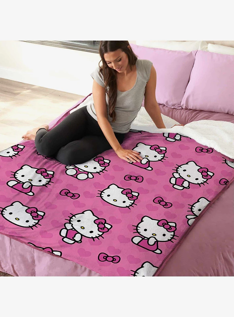 Hello Kitty I Love Pink Silk Touch Sherpa Throw Blanket