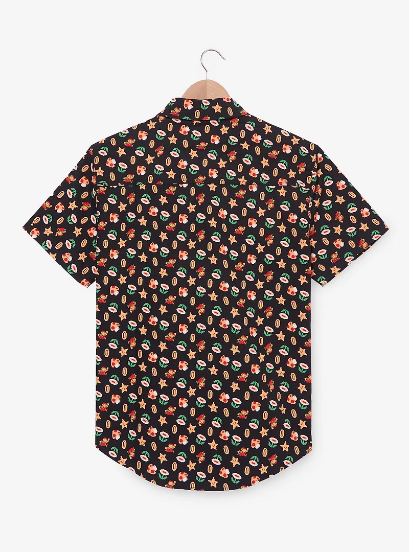 Nintendo Super Mario Bros Retro Icons Allover Print Woven Button-Up - BoxLunch Exclusive