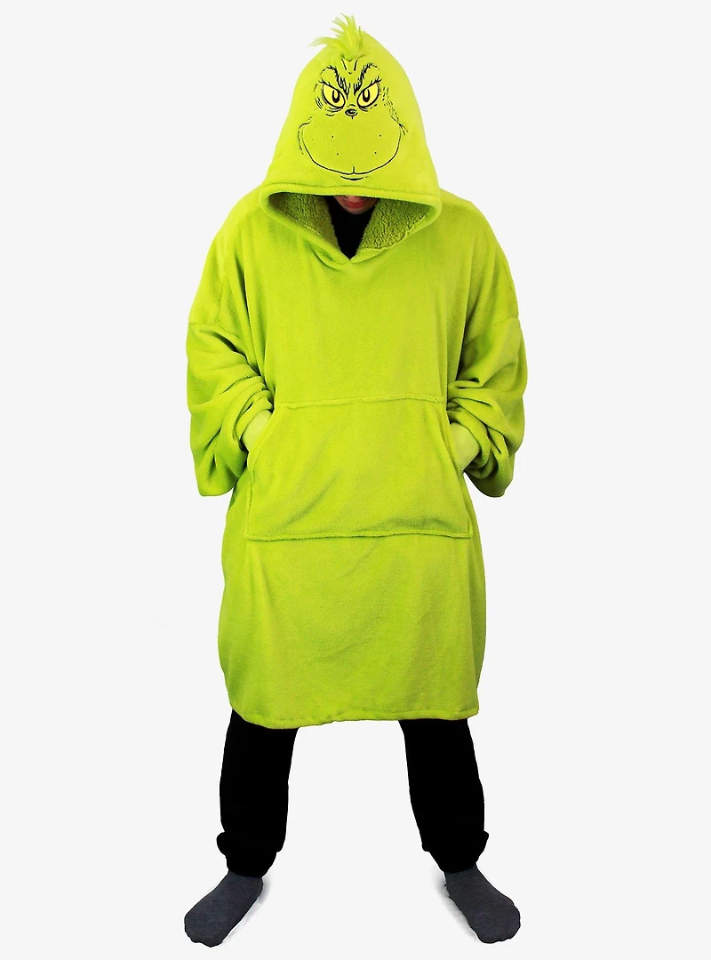 Dr. Seuss How The Grinch Stole Christmas Grinch Face Oversized Pullover Hoodie