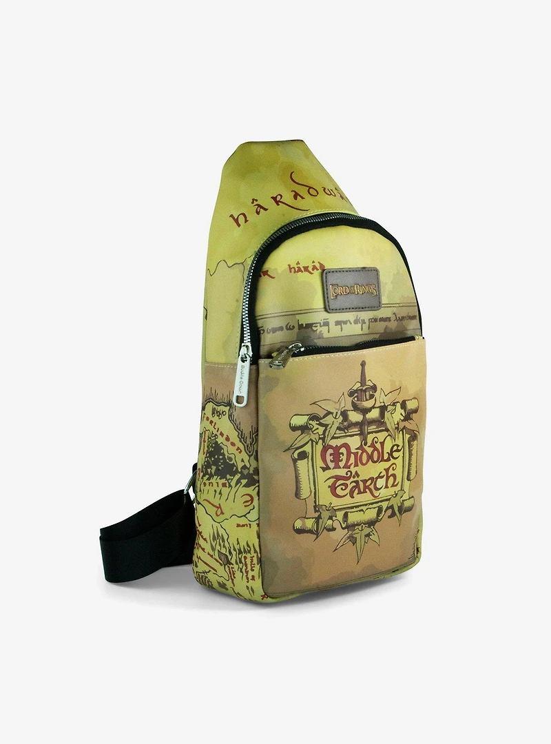 The Lord of the Rings Middle Earth Text and Map Print Crossbody Sling Bag