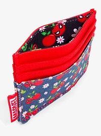 Loungefly Marvel Spider-Man Floral Cherries Denim Cardholder - BoxLunch Exclusive