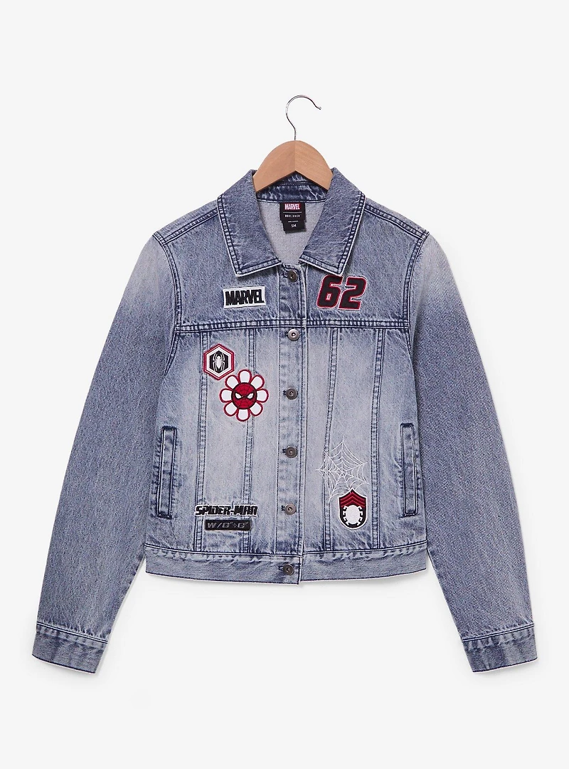 Marvel Spider-Man Embroidered Patches Women's Cropped Denim Jacket - BoxLunch Exclusive
