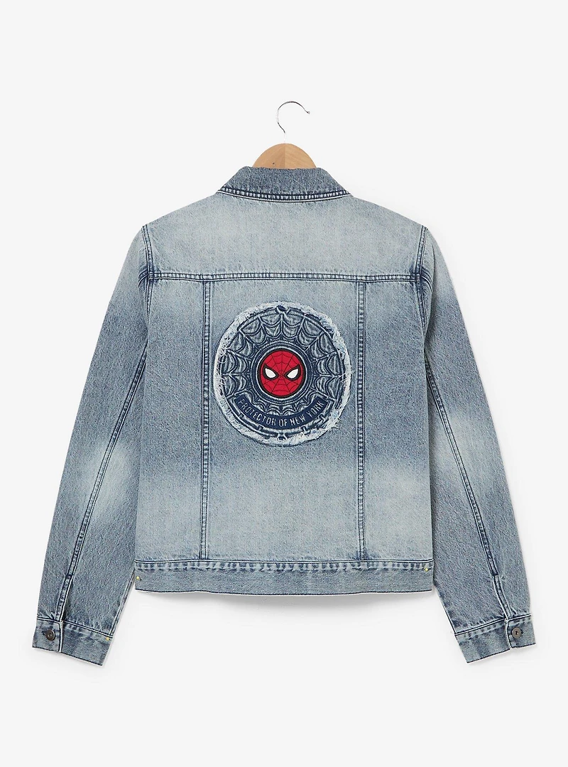 Marvel Spider-Man Embroidered Patches Women's Plus Cropped Denim Jacket - BoxLunch Exclusive
