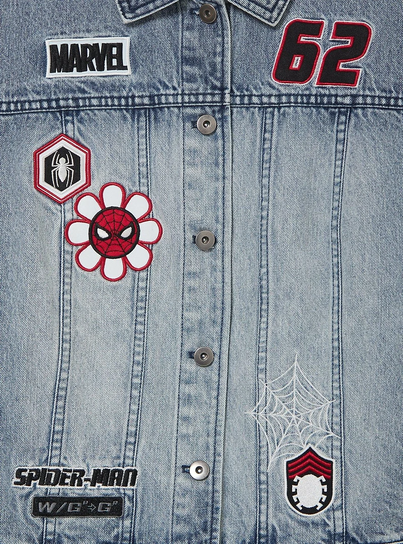 Marvel Spider-Man Embroidered Patches Women's Plus Cropped Denim Jacket - BoxLunch Exclusive