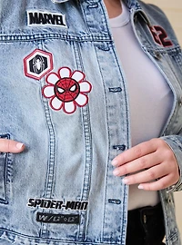 Marvel Spider-Man Embroidered Patches Women's Plus Cropped Denim Jacket - BoxLunch Exclusive