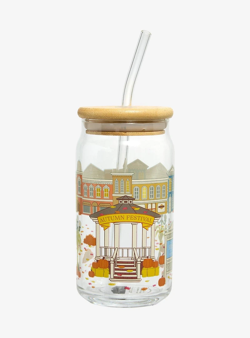 Gilmore Girls Star Hollow Autumn Festival Glass Cup with Straw - BoxLunch Exclusive